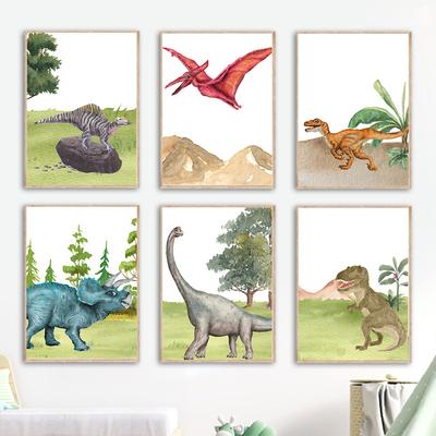 T-rex Stegosaurus Pterosaurier Jurassic Dinosaurier Kinderzimmer Wandkunst Leinwand Malerei Poster und Drucke Bilder Junge Kinderzimmer Dekor