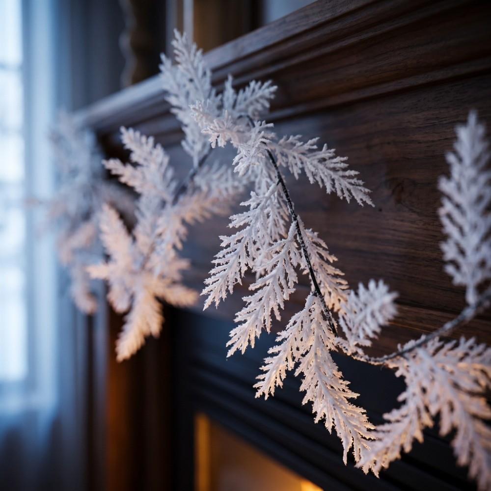 Frosted Surface Artificial Pine Needle Garland White Faux Pine Lightweight Material Faux Pine Garland Soft Texture Easy To Shape