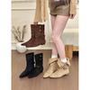 Koreanischer Vintage-Sinn! Ein Stiefel und zwei Wildleder-Quadratkopf-Schnallen-Stapelstiefel für Damen-Herbst-Falt-Flach-Kurzstiefel