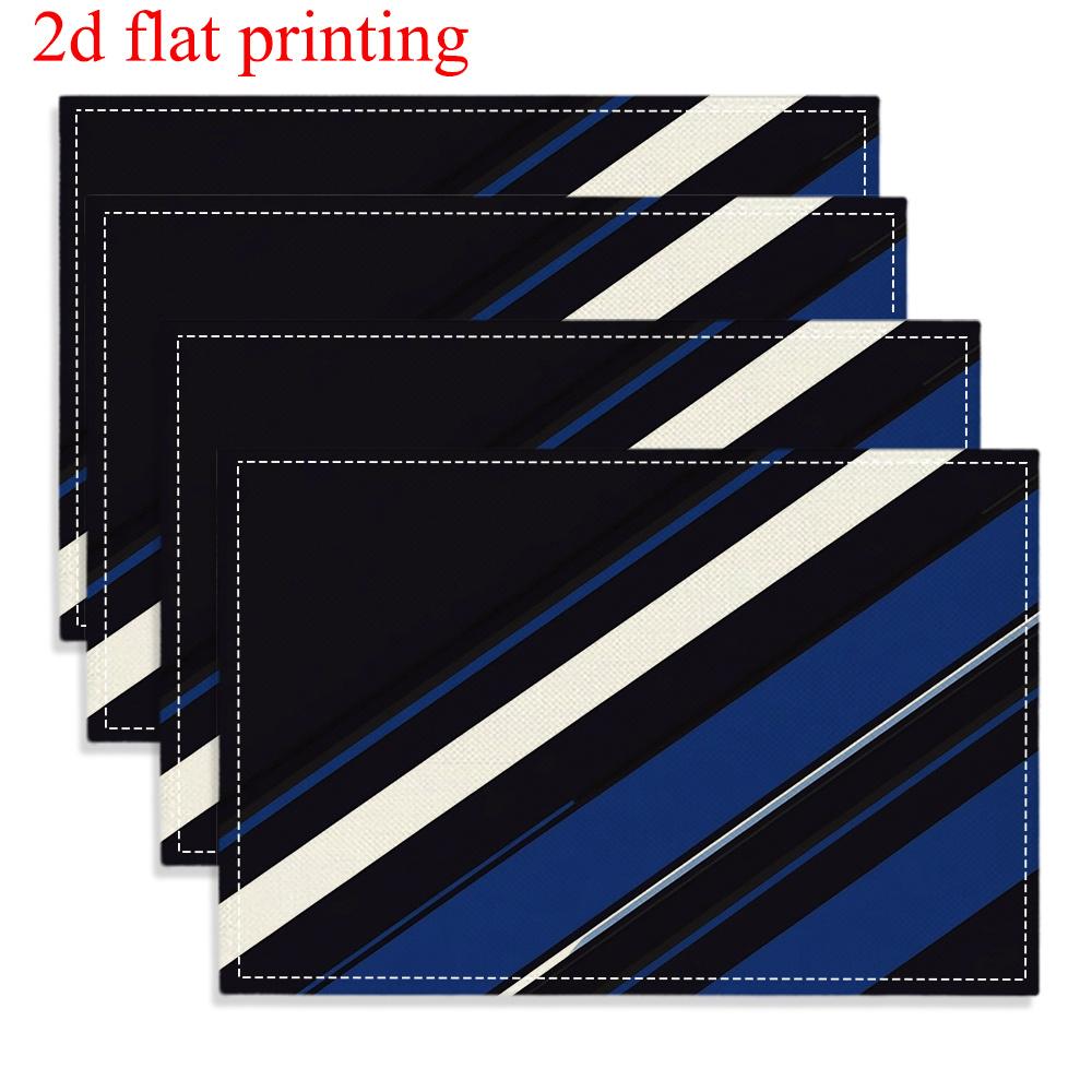 4pcs 2D FLAT Digital Print Placemats, Blue, White, and Black Diagonal Stripe Pattern Printed Placemats, to Make Your Dining Room More Beautiful,