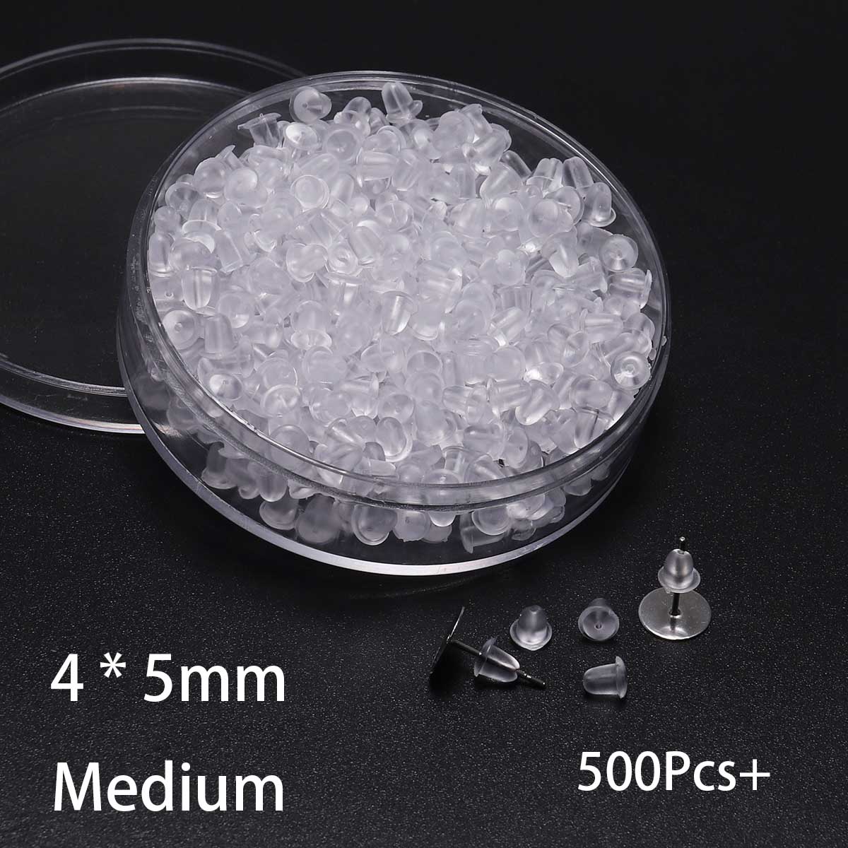

1 коробка Гумові спинки для сережок Силіконові сережки Задні стопори Заглушки для вух Блоковані ковпачки Виготовлення ювелірних виробів своїми руками (Містить коробку) 4x5mm-500pcs