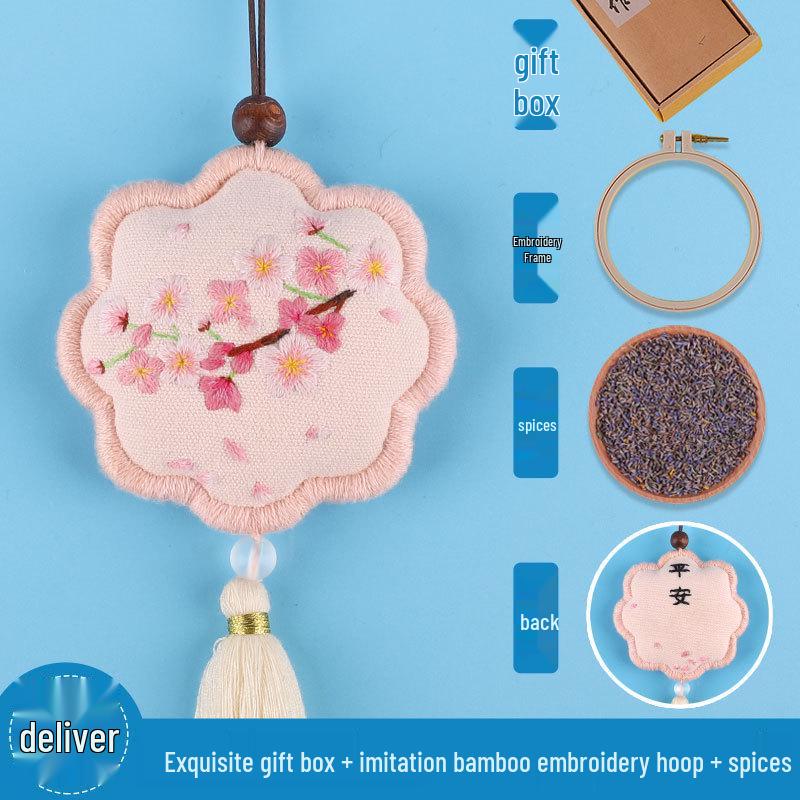 Peace Amulet Embroidery Kit: Beginner's DIY Cross Stitch Sachet Pouch