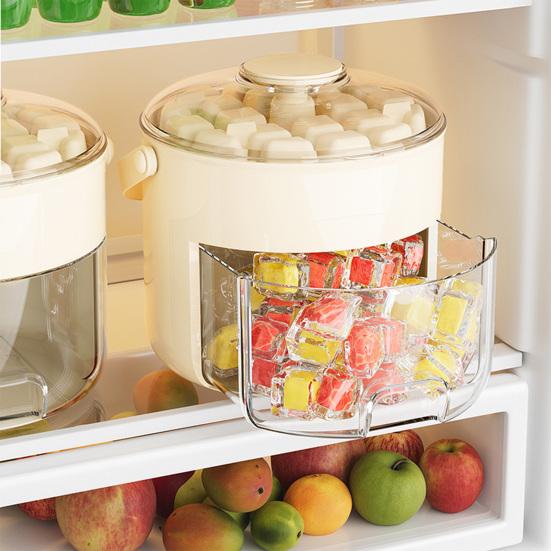 Ice Bucket 2-in-1 Large Capacity Ice Storage Bin Press-Release Ice Cube Tray with Airtight Lid And Ice Scoop Food-Grade Safe Ice Tray for Home RV