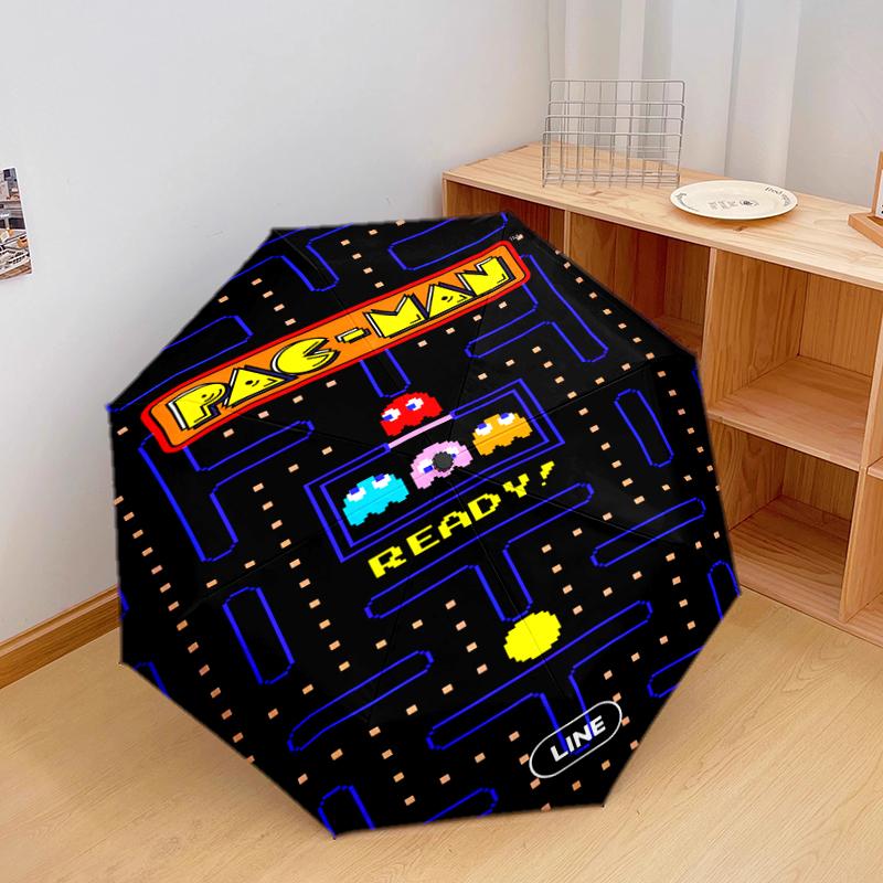 1 Pezzo Ombrello Pieghevole Automatico - Fantasia Pac-Man, Design Portatile e Pieghevole con 8 Stecche, Regali di Natale e Compleanno