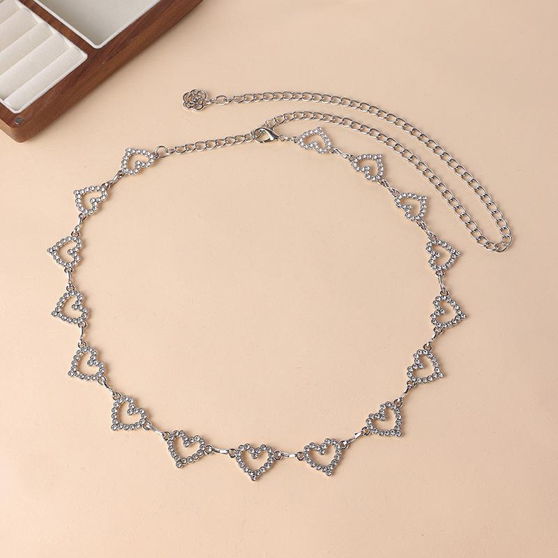 Women's High-end Waist Chain Women's Belt Fashionable Rhinestone Blingbling Flash Love Flowers Thin Waist Chain