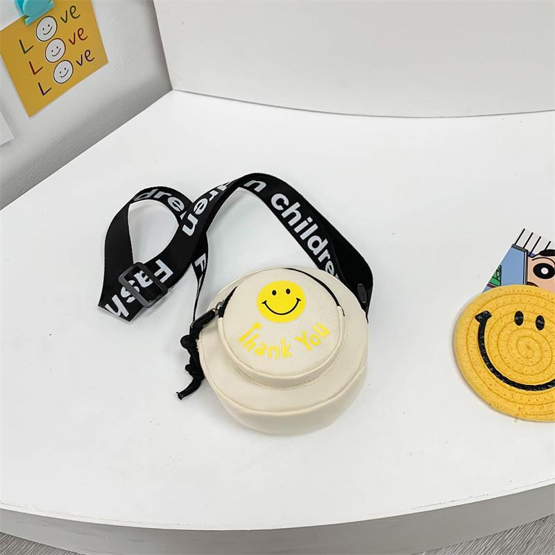 Smiley Face Cartoon Printed Backpack Canvas Shoulder Bagfor For Girls Boys And