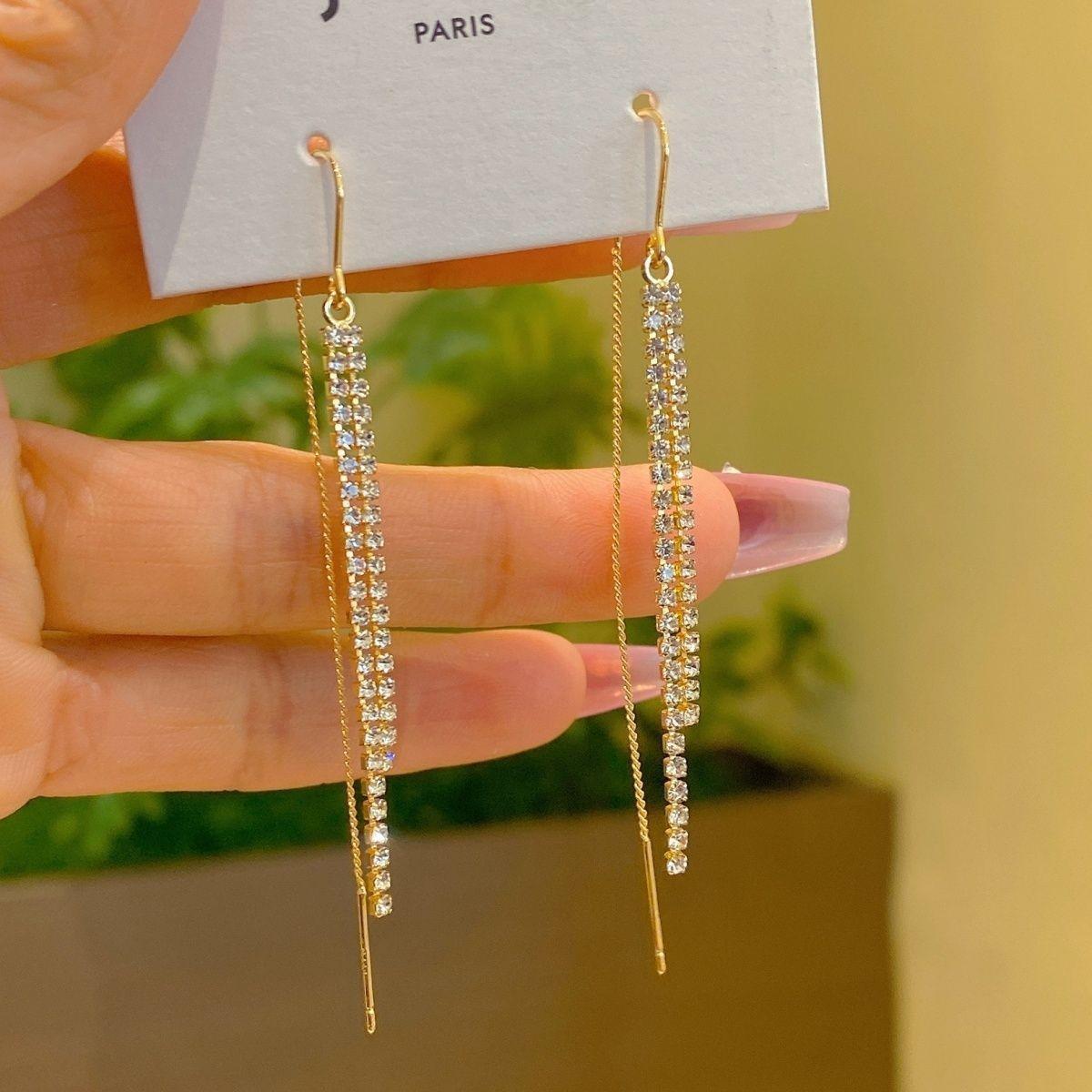 Starry Zirconia Tassel Ear Cuffs - Luxury Niche Design for Women Gold Long Tassel Earrings with Zirconia