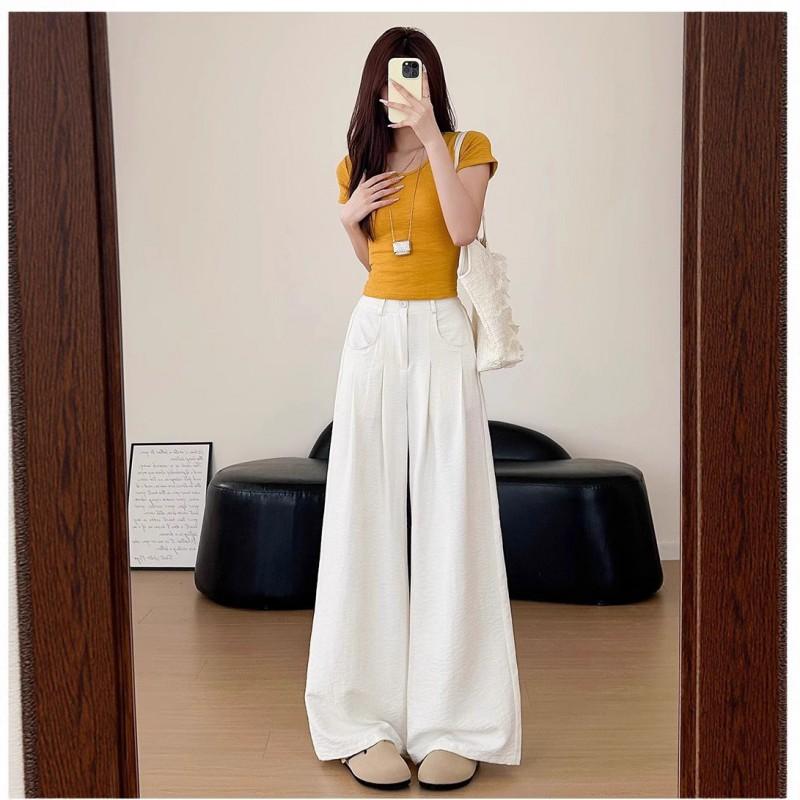 Womens High Waist Wide Leg Trousers Thin Ice Silk Loose Casual Pants