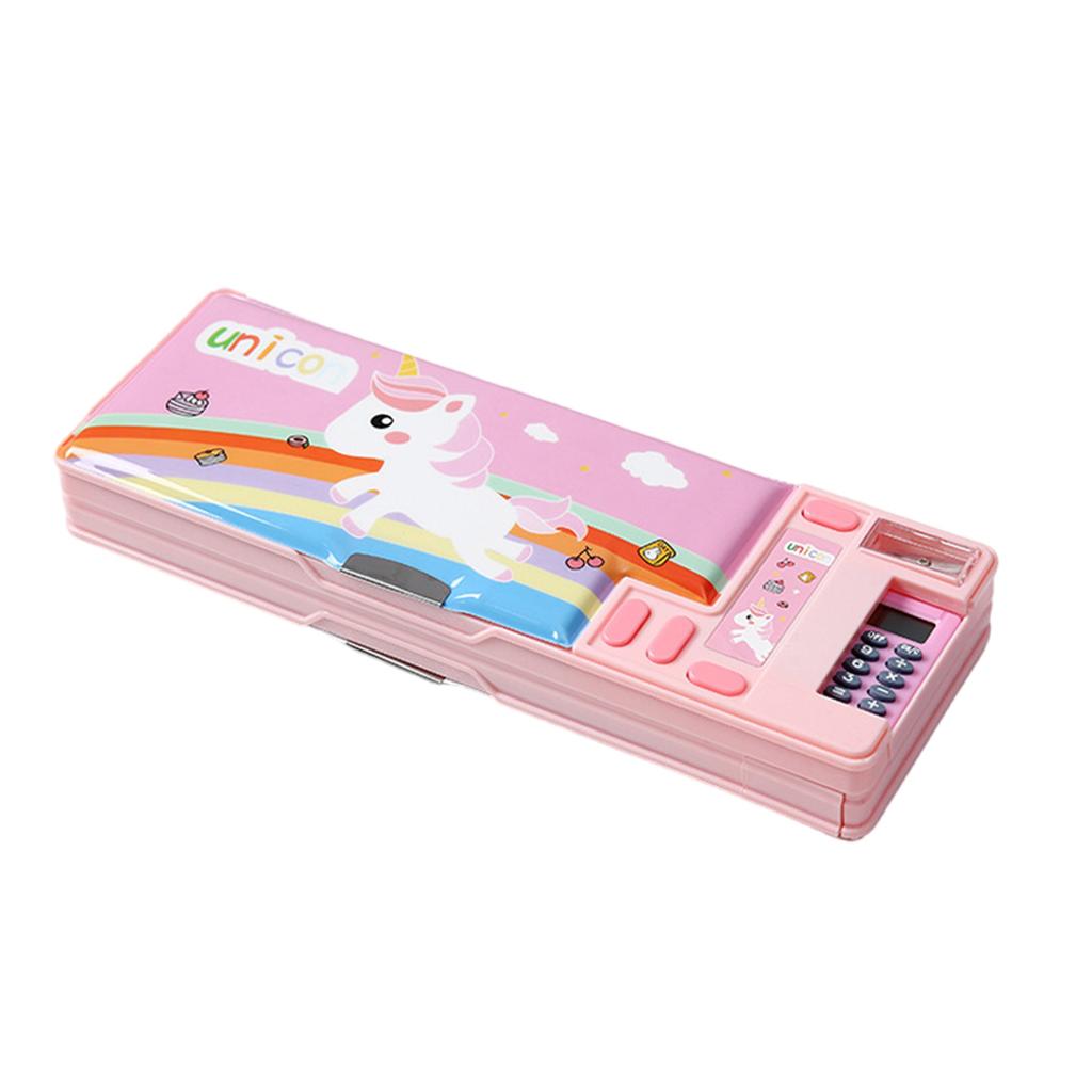 Multifunktionales Mäppchen mit Taschenrechner und Anspitzer, Cartoon-Stiftbox, Mäppchen mit großer Kapazität für Schülerkinder