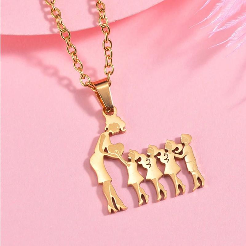 Mother And Children Necklace Stainless Steel Mom Son Daughter Pendants Necklaces Family Jewelry Gifts