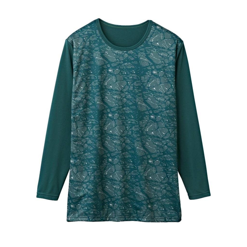 Gunze Windproof Long Crew Neck Inner Size L To Japanese Size Men's Shirt, Blue-Green, (Equivalent L)