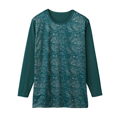 Gunze Windproof Long Crew Neck Inner Size L To Japanese Size Men's Shirt, Blue-Green, (Equivalent L)