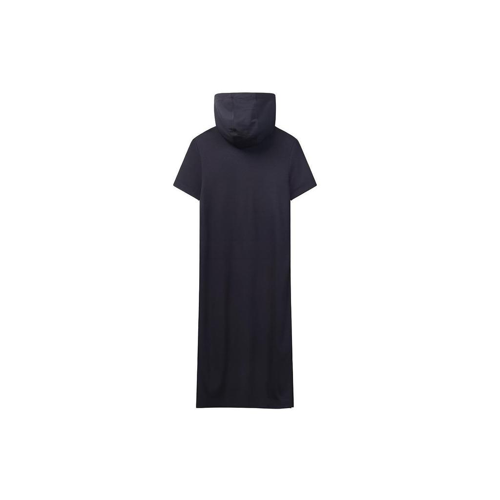 FILA Color Block Spliced Sports Knit Hooded Short Sleeve Dress Women dresses Legendary-Blue F51W131307FNV