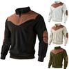 Vintage Patchwork Corduroy Sweatshirt for Men Stand Collar Casual Loose Pullover Half Zipper Hoodie Man