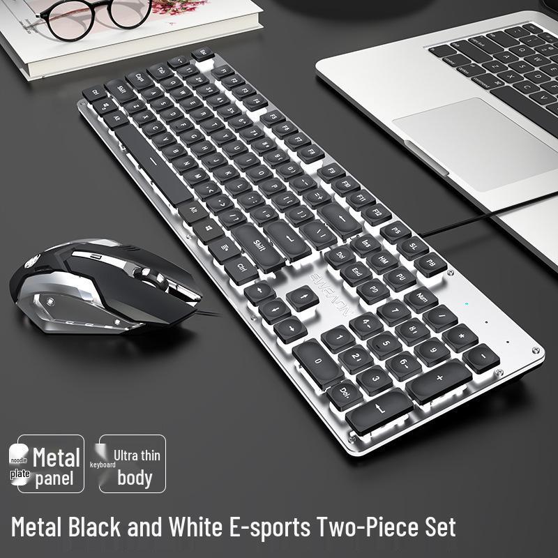 Pioneer Silent Mechanical-Feel Keyboard and Mouse Set for Girls - Wired for Office and Gaming