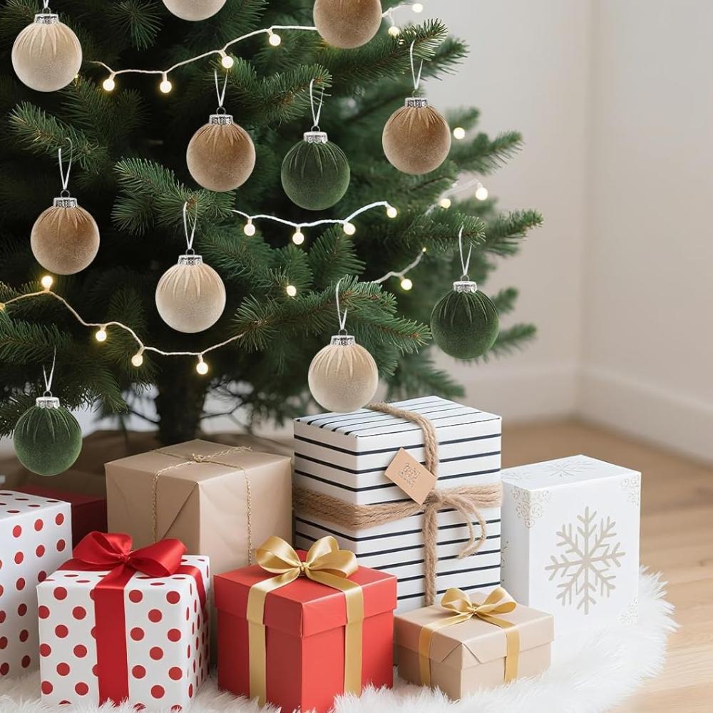 Velvet Christmas Ball Ornaments Set - 15pcs 3.15 inch Flocked Xmas Decorations Ornaments for Christmas Tree Garland Table Centerpiece Festival Decor
