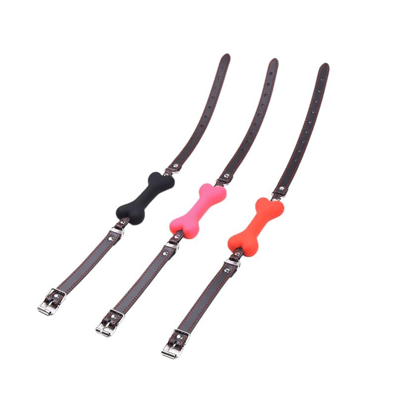 Cute Solid Leather Harness Mouth Silicone Dog Bone Ball Gag BDSM mouthPlug Couples Flirting Sex Products toys Adult Games