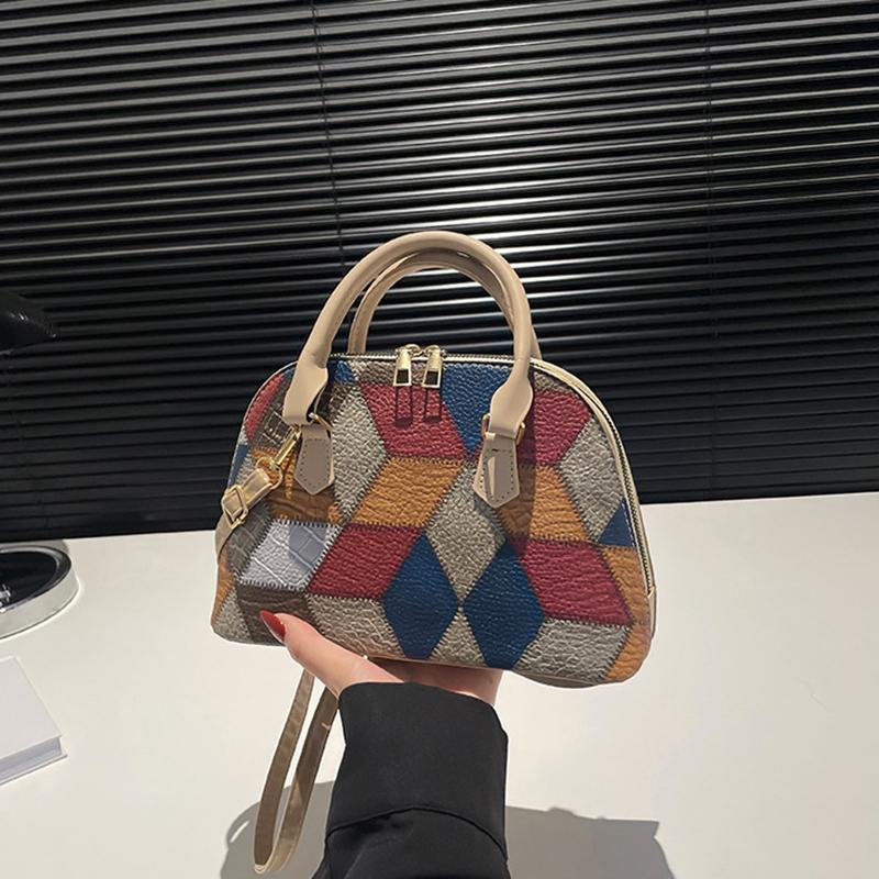 New Women Shell Crossbody Bag Contrast Color PU Leather Shoulder Bag Large Capacity for Shopping Small Handbags