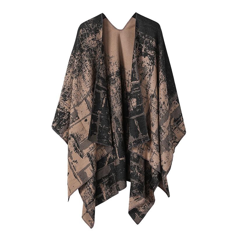 Bohemian Style Knitted Shawl With Fringe Geometric Warm Faux Cashmere Wrap Scarf Women