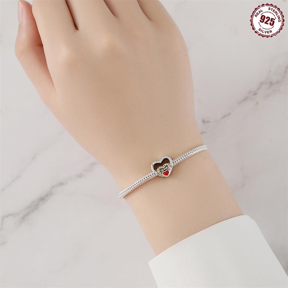 Beads Copper Charms Original Zircon Heart Hollow Beads Fit Bracelet Jewelry Diy Women Fine Gift Accessory