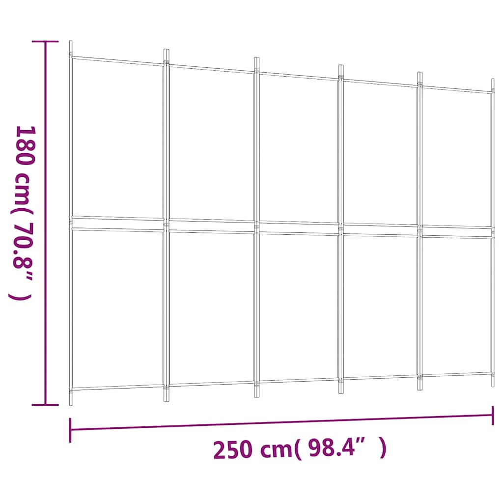 Vidaxl 5-Panel Room Divider, Black, 250 X 180 Cm, Fabric