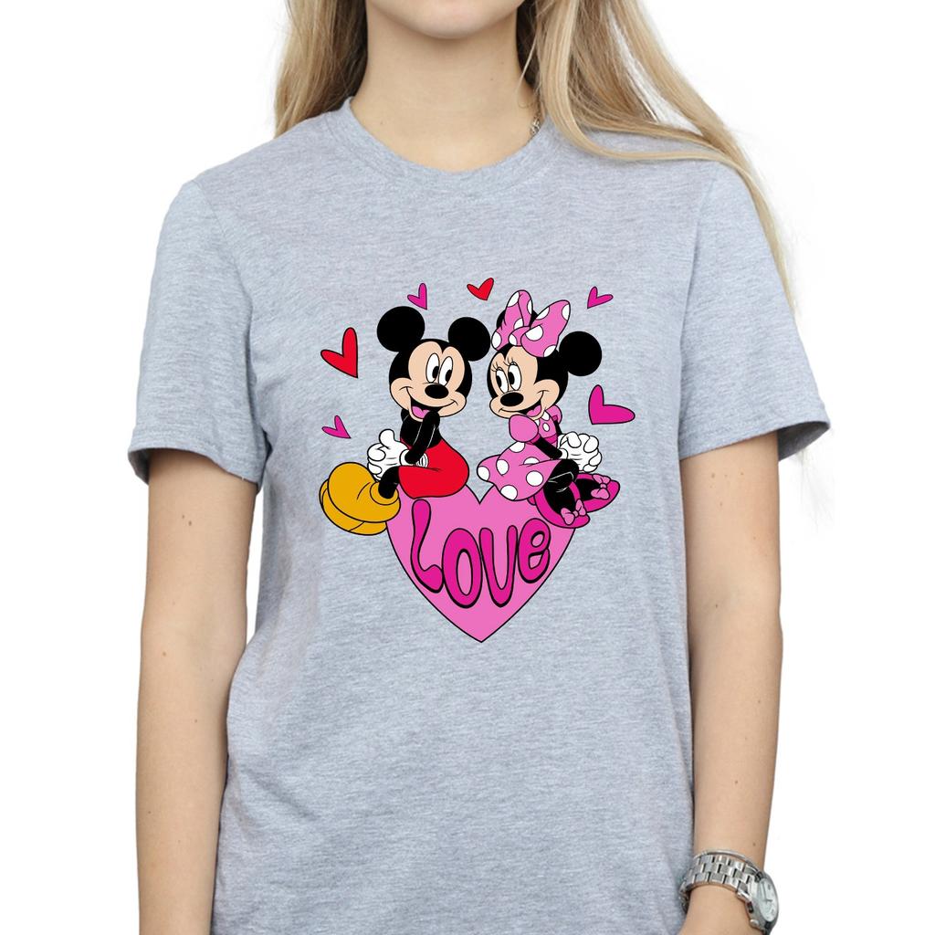 Disney Womens/Ladies Love Heart Mickey & Minnie Mouse Boyfriend T-Shirt