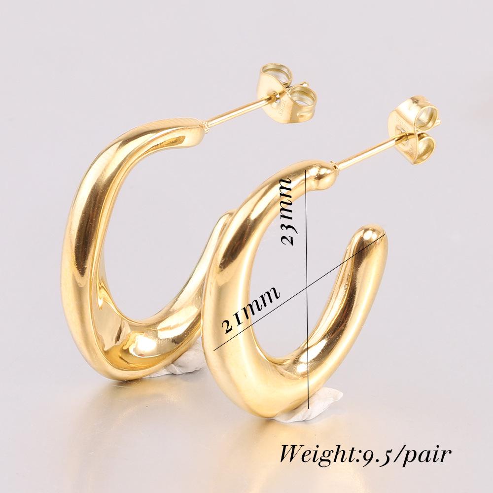 18K Gold U-Shaped Irregular Opening Stainless Steel Earrings - Simple Fashion