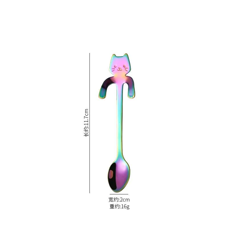 New Portable Cartoon Cat Handle Stainless Steel Coffee Tea Hanging Spoon Kitchen Supplies for Coffee Tea Ice Cream Sundae