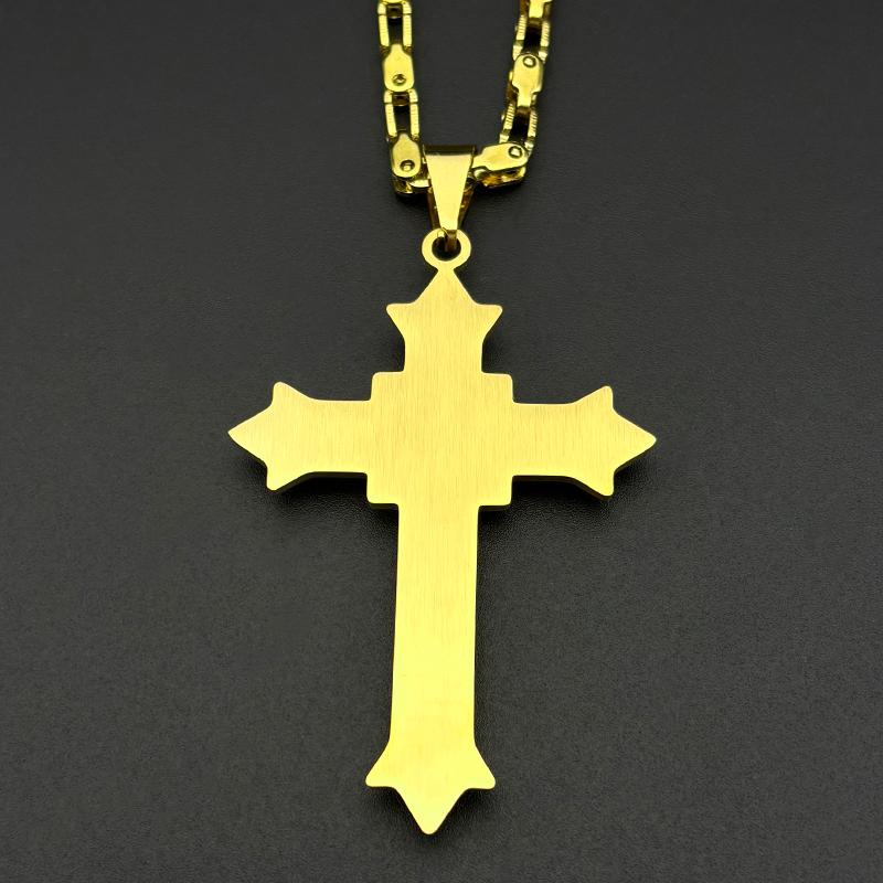 Simple Hip Hop Cross Pendant Necklace for Women Men Stainless Steel Gold Color Christian Punk Chain Amulet Jewelry Gift