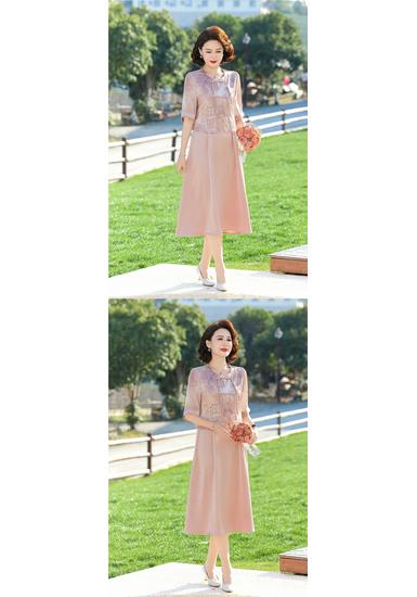 Elegant 2026 Chiffon Dress for Middle-Aged & Elderly Women - 50s Inspired, Tummy Covering, Short-Sleeve Summer Style