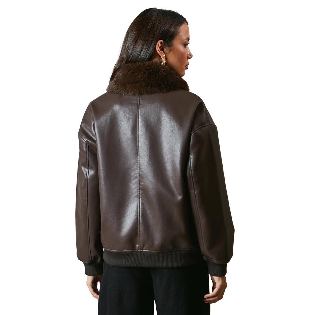 Principles Womens/Ladies Leather Faux Fur Collar Bomber Jacket
