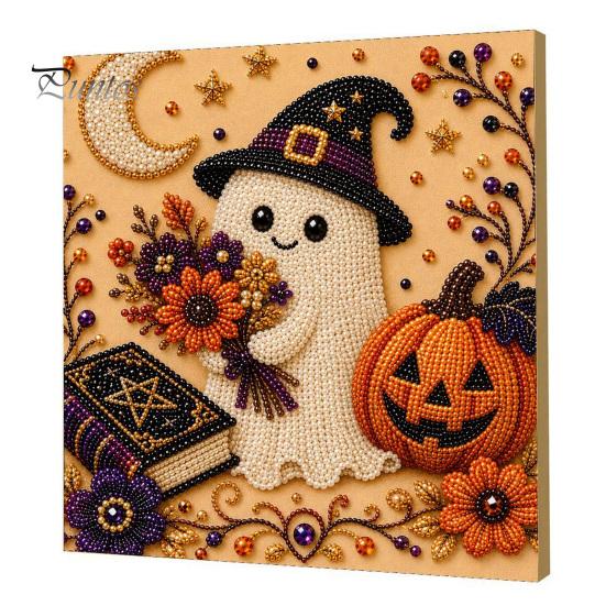 Pumpkin Wall Art Ghost Faux Pearl Kit, Halloween Painting DIY Autumn Home Decor 3D Spooky Skull Craft Kit for Adults Beginners, Fall Handmade