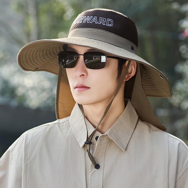

Летняя шляпа мужская для улицы с защитой шеи, рыбацкая шляпа-панама, солнцезащитная шляпа, дышащая шляпа для альпинизма average size