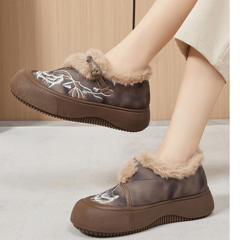Cotton Shoes New Ethnic Style Embroidery and Velvet Thickened Mother Shoes Cloth Shoes Middle-aged and Elderly Boots