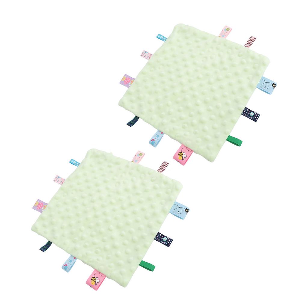 2 Stück Babyetiketten Sicherheitsdecke Reine Baumwolle 3D Partikel Sensorische Entwicklung Baby Komfortdecke mit bunten Etiketten