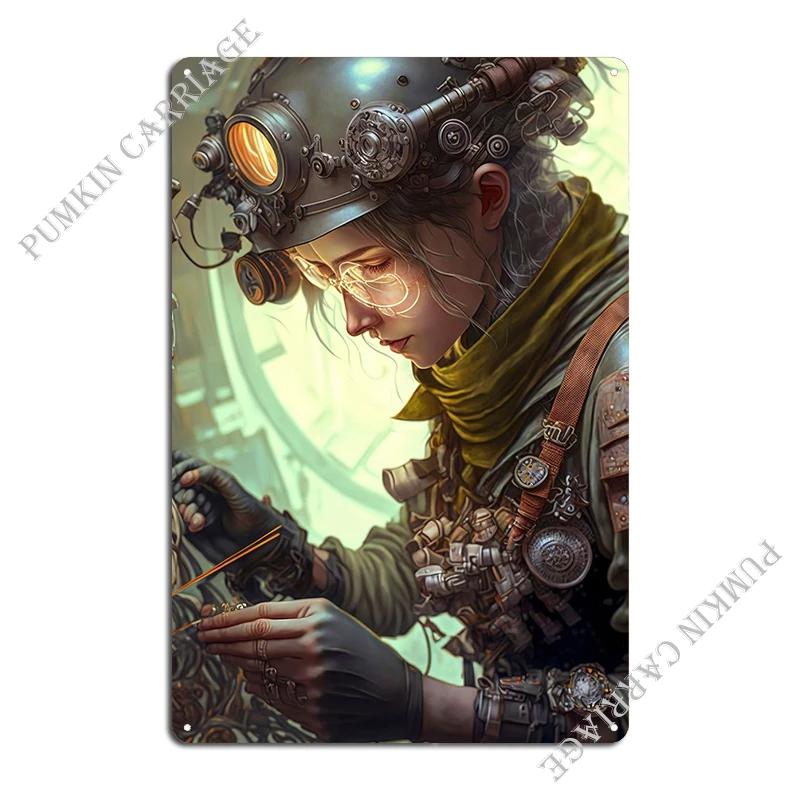 

Металлическая табличка в стиле стимпанк для инженера-женщины, персонализированный декор для стен кинотеатра, дизайнерские таблички, жестяная табличка, постер 20x30cm（7.8x11.8inch）