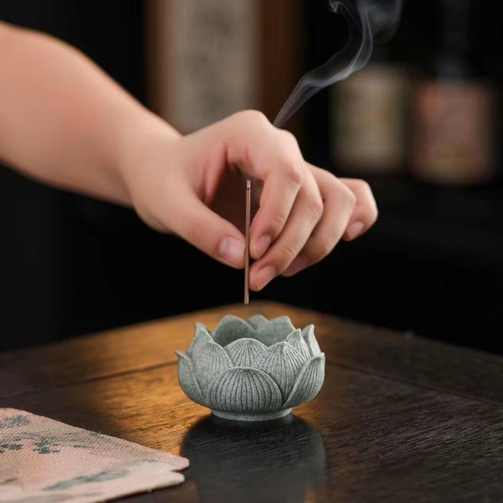 Green Sand Stone Lotus Incense Holder Lotus Shape Incense Burning Tray Kitchen Decor