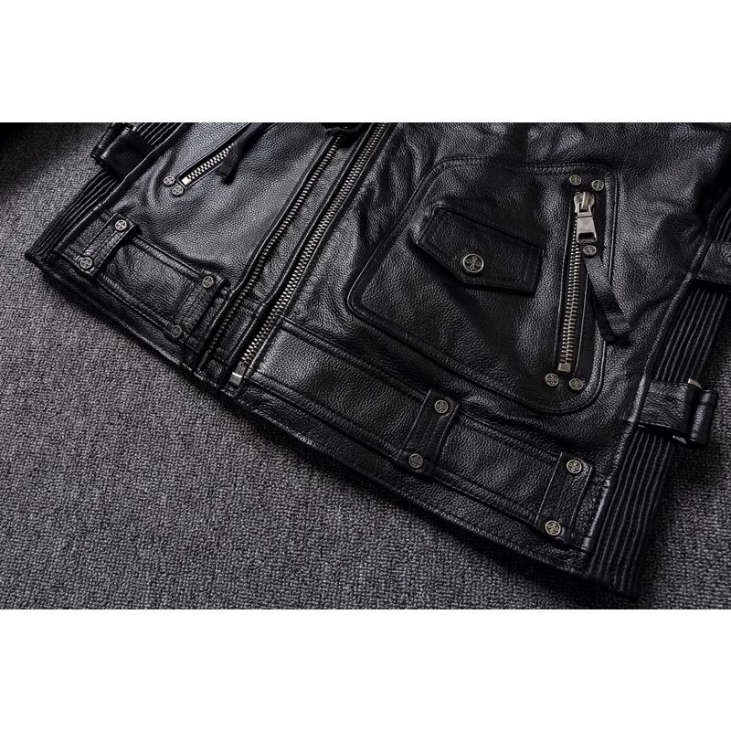 Chinese Size Heavy Motorcycle Jacket Natural Cowhide Leather Top Layer Causal Vintage Retro Moto Suit Leather Coat Winter
