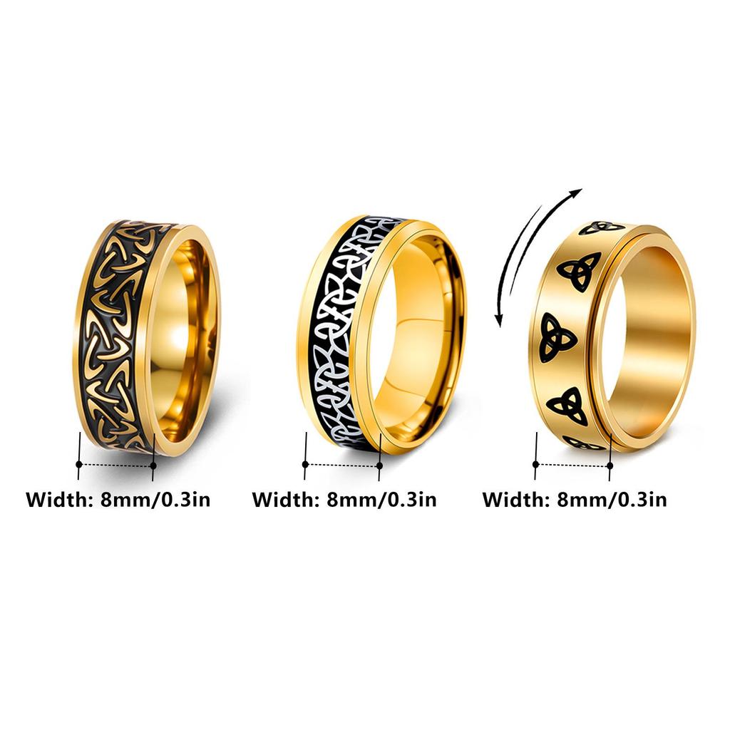 Viking Rune Men's Titanium Steel Ring with Celtic Trinity Knot and Rotatable Design