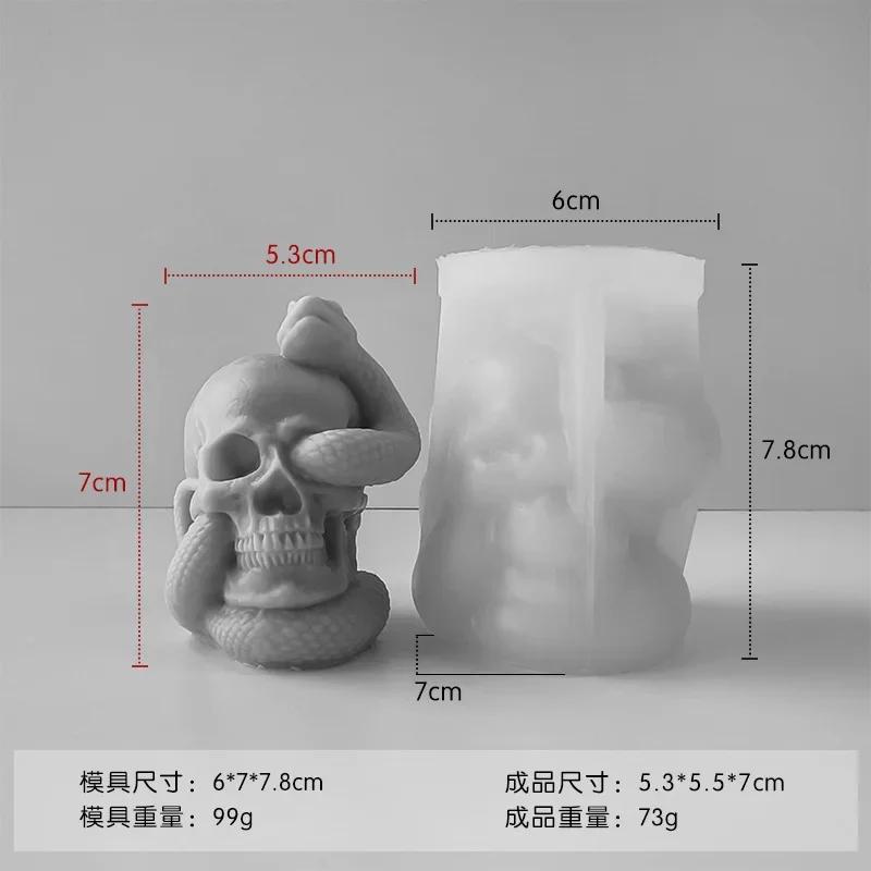 3D Snake Head Skeleton Candle Silicone Mold DIY Skeleton Snake Candle Soap Gypsum Crafts Resin Cement Mold Halloween Gift Making
