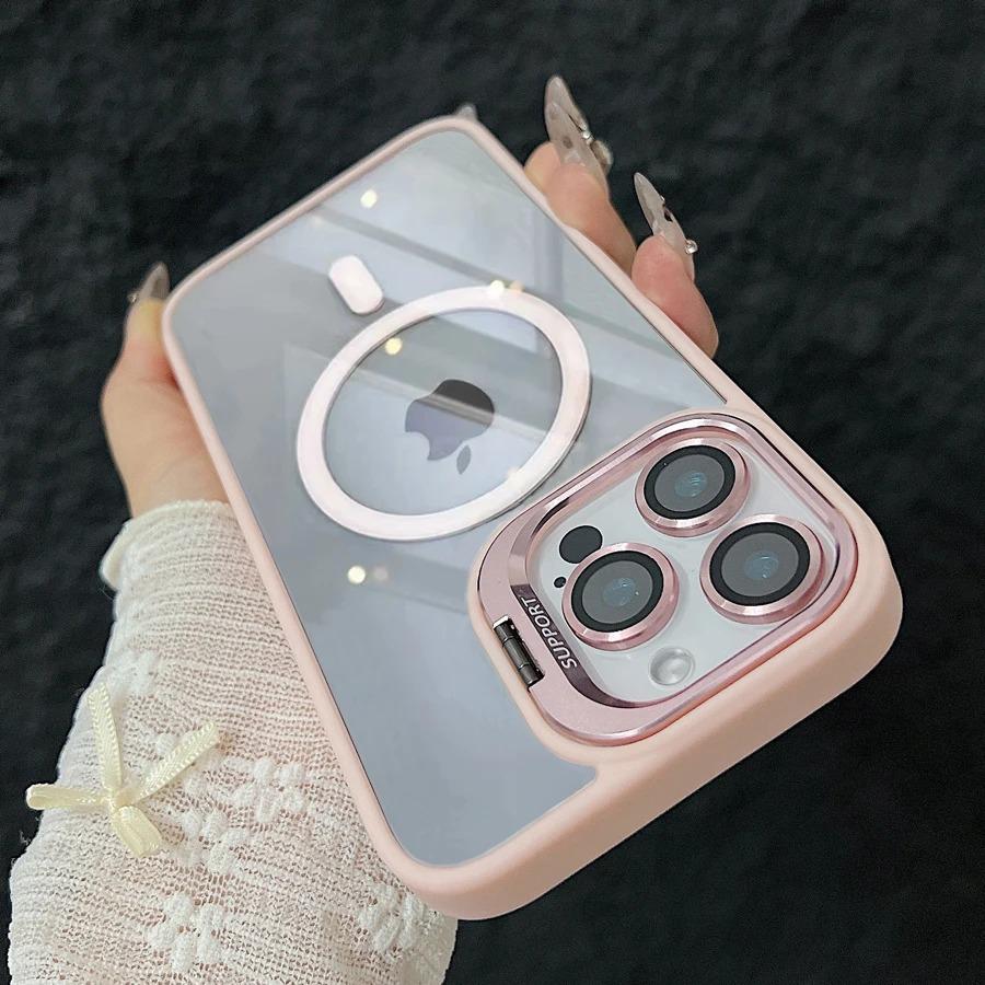 Fashion Ring Stand Magnetic Case For iPhone 16 15 14 Plus 13 12 11 Pro Max Case with Glass Lens Protector Phone Case for Magsafe
