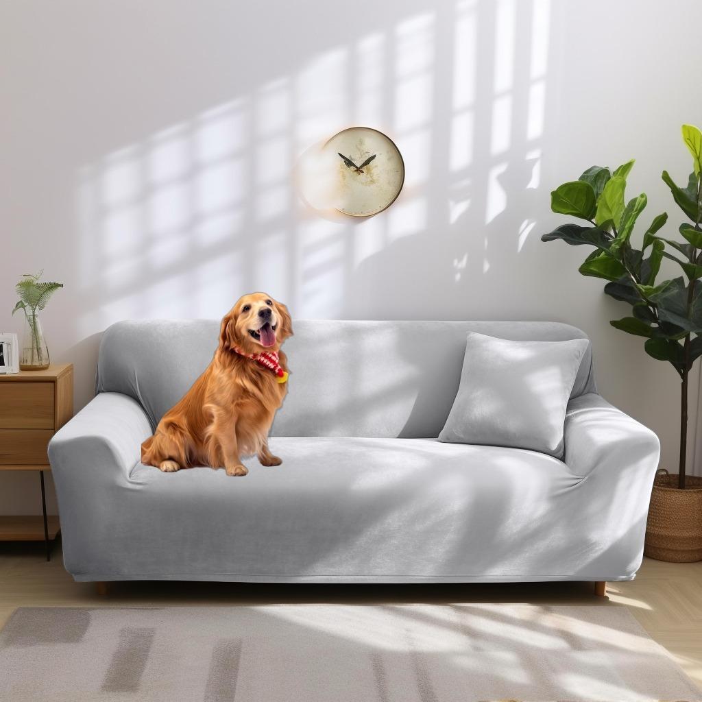 Velvet Couch Cover for 1/2/3/4 Cushion Couch Covers Stretch Sofa Slipcover with Non Skid Foam Elastic Bottom Furniture Protector