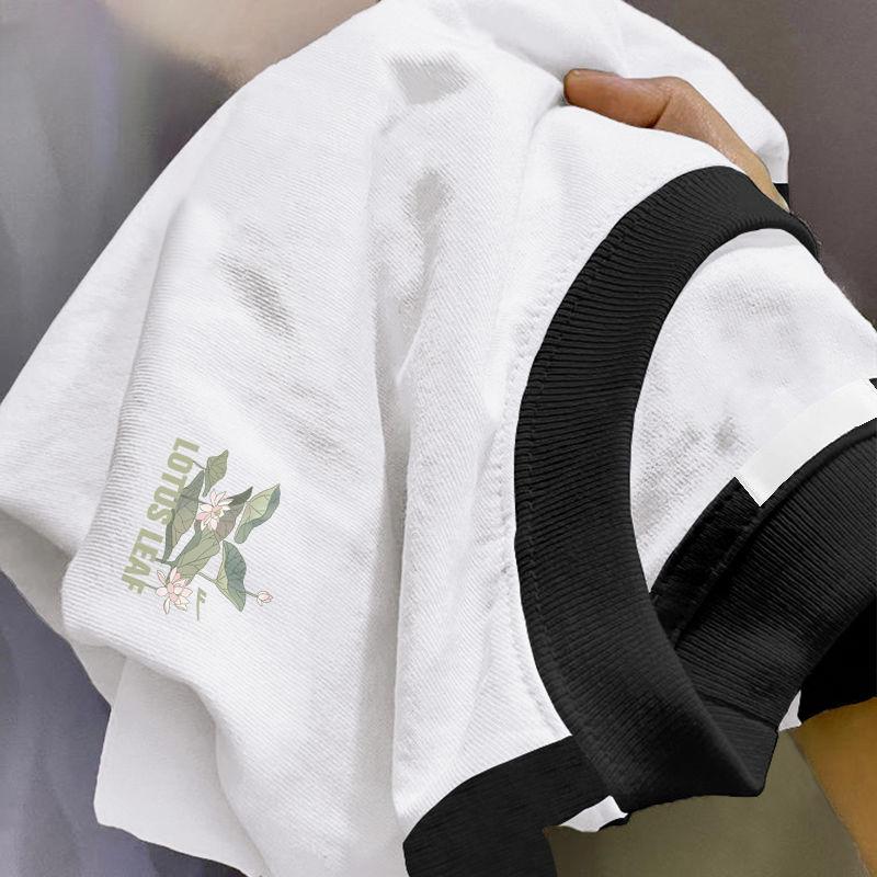 Women Summer Loose Cotton Tshirt Chinese Style Contrast Color Short Sleeve Tops