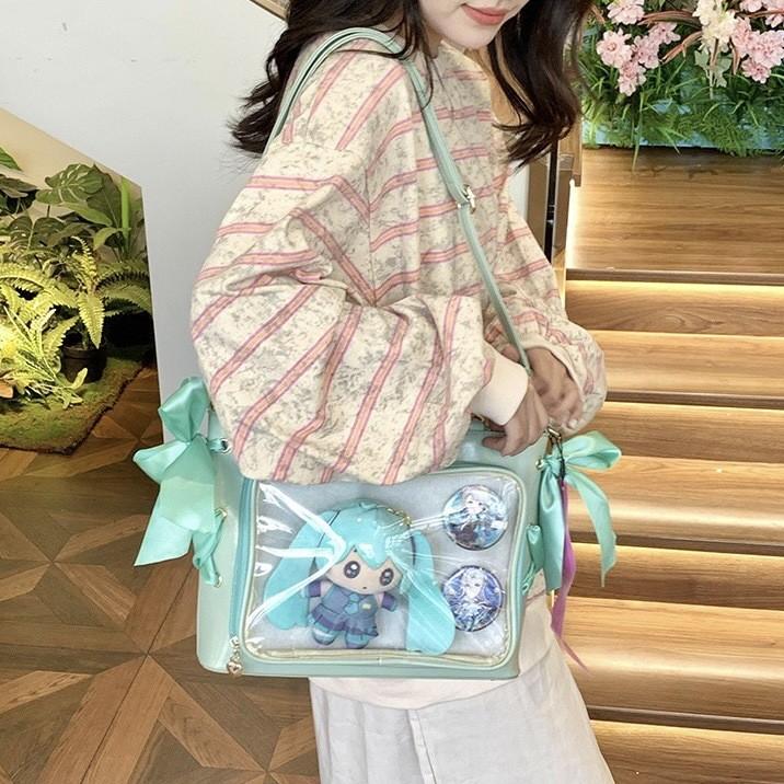 Impact Genshin Pu Crossbody Bags With Satin Bows Cartoon Art For Wear Daily