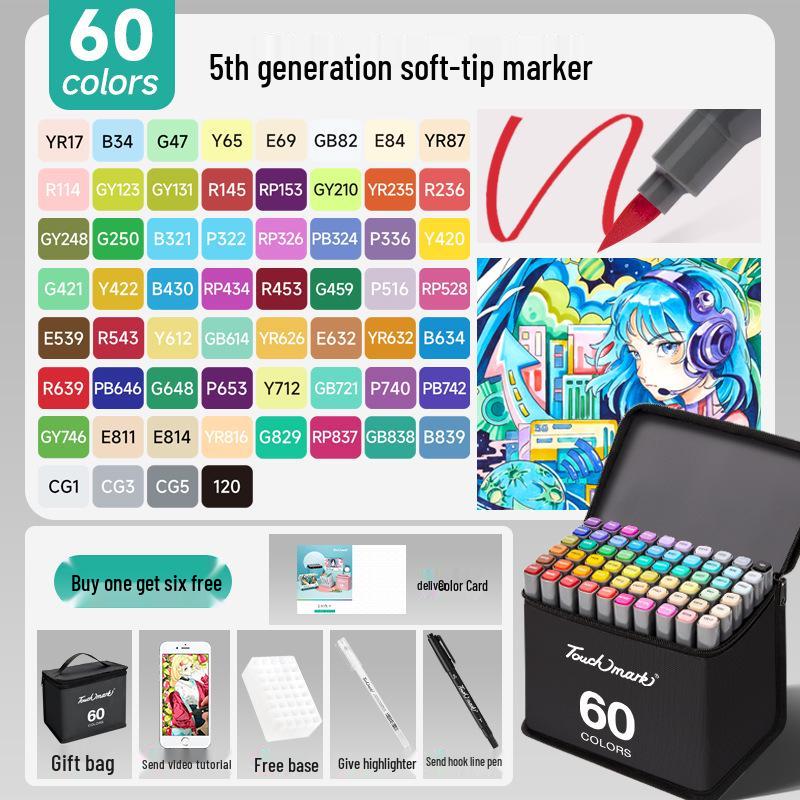 Двусторонние маркеры на спиртовой основе Touchmark, 60 цветов, мягкий наконечник