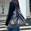 Handtasche aus Leder mit Stickerei im japanischen Stil - Damen Schulterhandtasche mit großem Fassungsvermögen
