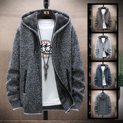 Veste à capuche épaisse en tricot polyvalente pour homme avec poche zippée pour l'automne et l'hiver