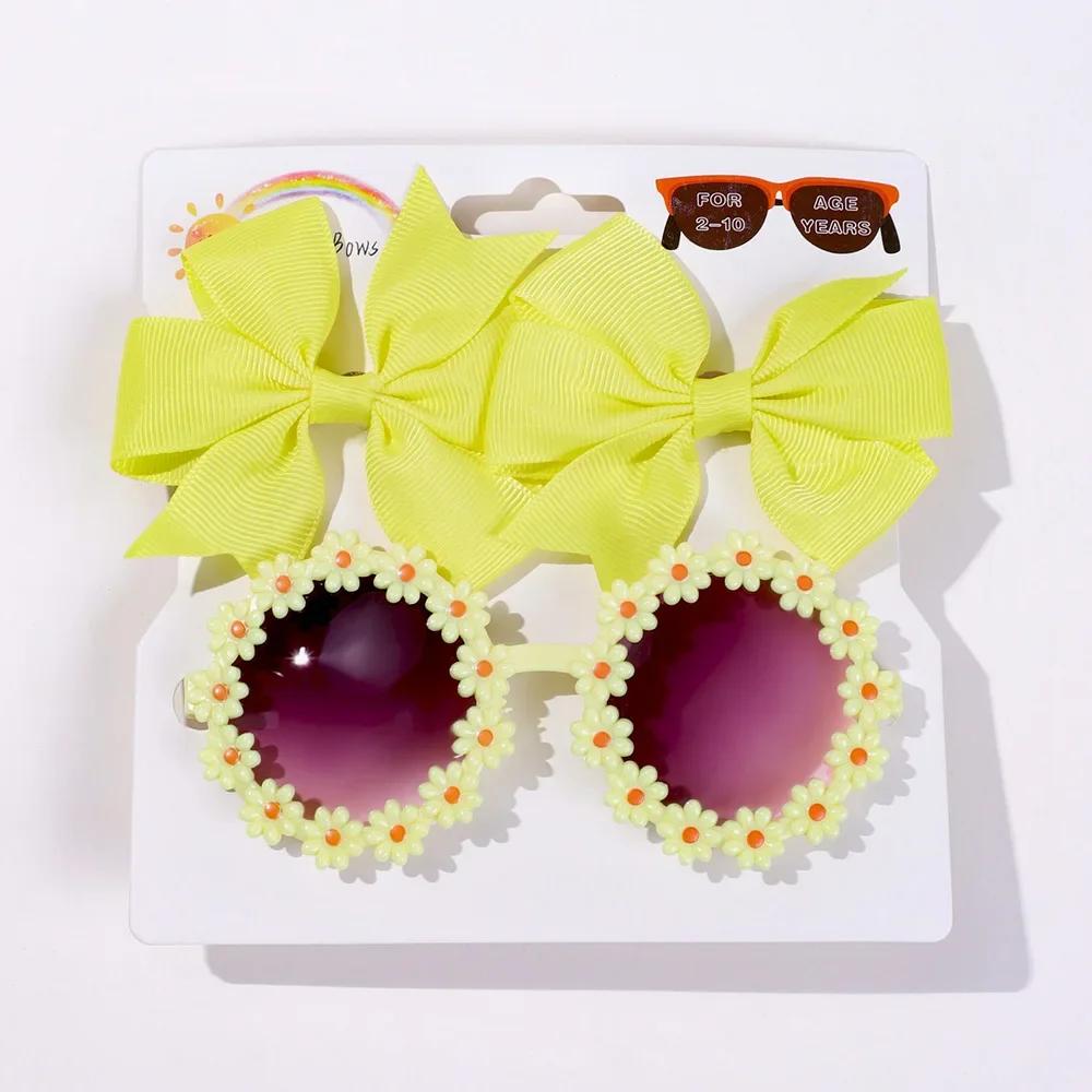 1Set Children Headwear Glasses Solid Soft Bowknot Head Bands Girls Lace Barrette Retro Headbands Sunglasses Kids Hair Band Sets