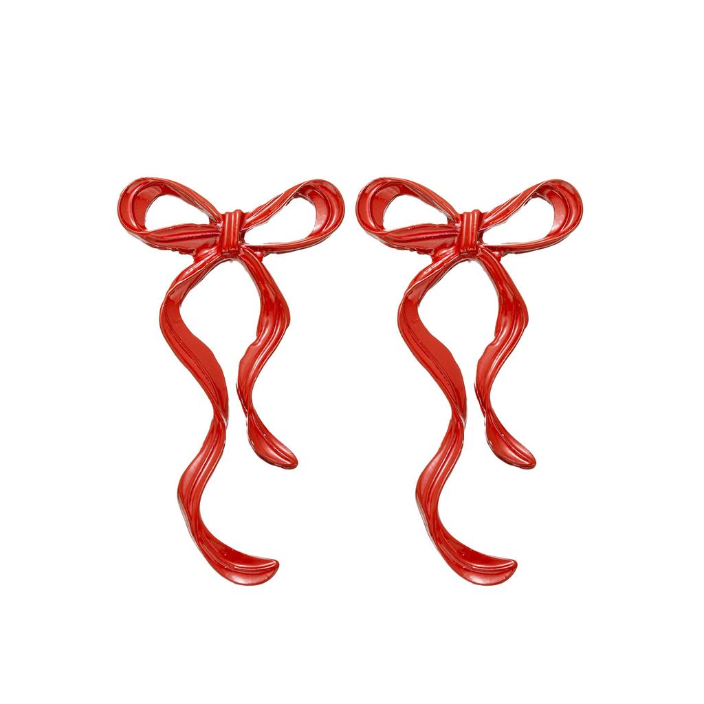 1 Pair of Fashionable and Elegant Red Ribbon Bow Earrings, Valentine's Day Style Earrings
