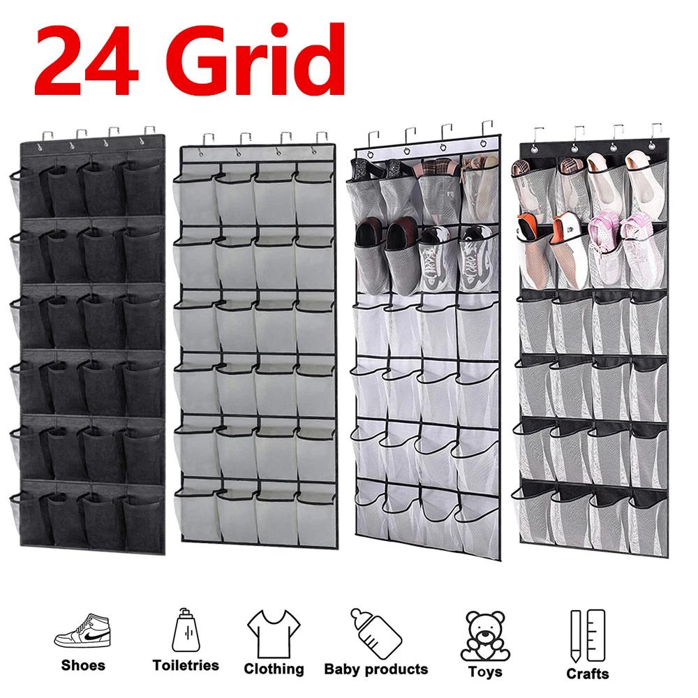 24 Grid Wall Hanging Shoe Organizer Over The Door Fabric Cabinet Closet Sundries Shoe Storage Bag Household Wall Storage Bag